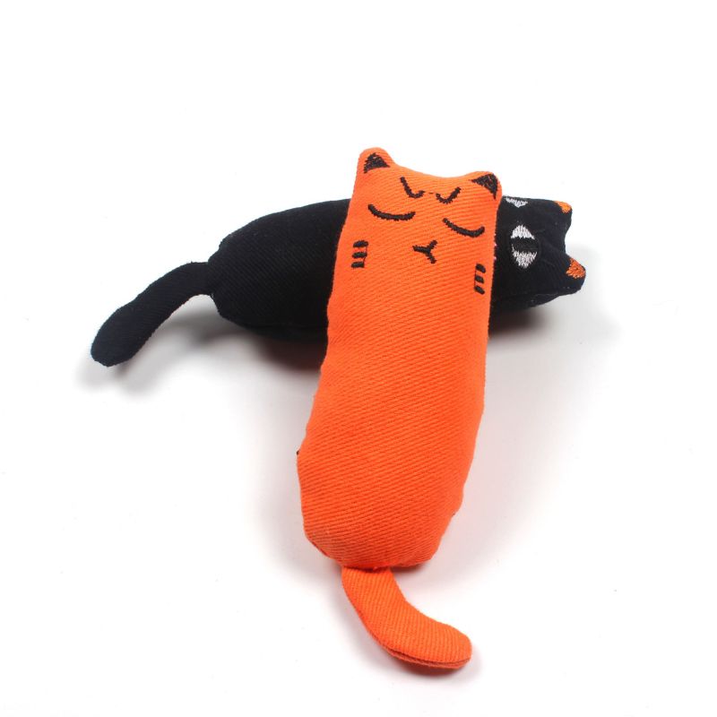 Kuscheltier für Katze, Katzen Spielzeug mit integrierter Katzenminze, Länge 15 cm, in Orange und Schwarz