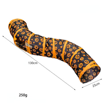 Katzentunnel für Katzen, Halloween-Kürbis-Druckmuster, Faltbarer Katzen-Tunnel mit Lautes Papier & Spinnenanhänger