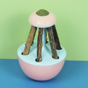 Katzen Spielzeug, Kippsicheres Design mit Feder-Katzenangel & Katzenminze-Bälle, 360-Grad-Drehung für Spaß und Zahnpflege