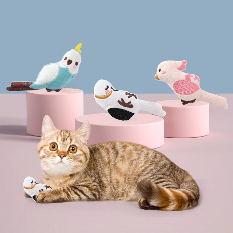 Kuscheltier für Katze, Süße, Weich Plüschvögel mit Katzenminze & Lautes Papier, zum Spielen und Entspannen, 3er-Set