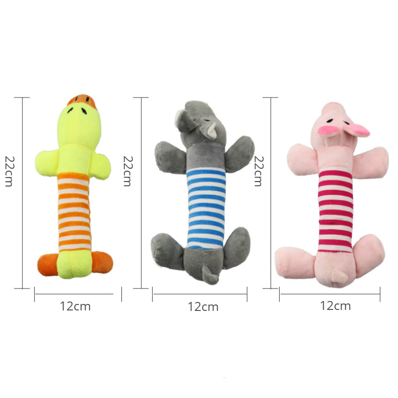 Hunde Plüschtier schmales Plüschtier mit Quietsche, Cartoon Stil, 3 süße Designs zur Auswahl (1 Stück)