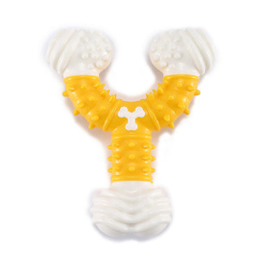 Hund Spielzeug, Y-Form langlebiger Nylon-Kautschuk Beißstab, Kau-Training, Zahnreinigung Spielzeug in Blau, Pink und Gelb