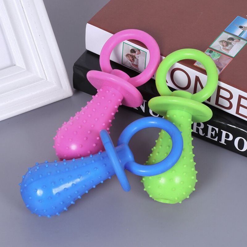 Hund Spielzeug, Interaktives Kauspielzeug im Schnullerform mit Glocken, Erhältlich in Grün, Pink und Blau