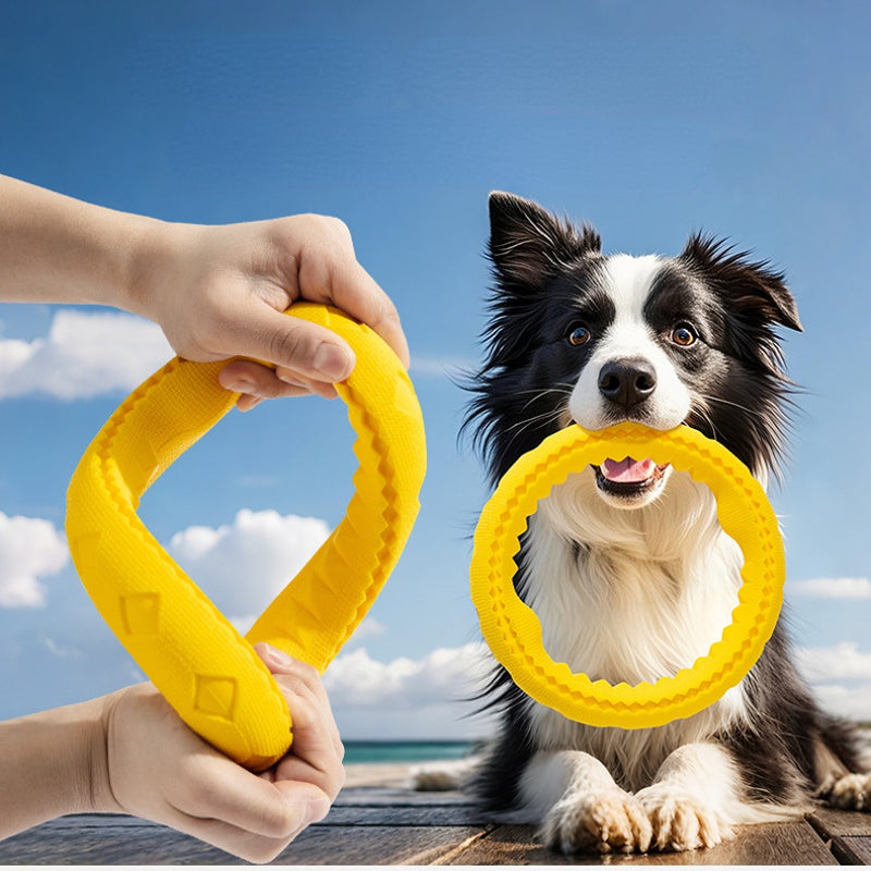 Hundespielzeug Unkaputtbar, 17cm TRP Gelber Zugring, Zerrspielzeug Hund & Wasserspielzeug Hund, Zahnreinigung, Verschleißfest