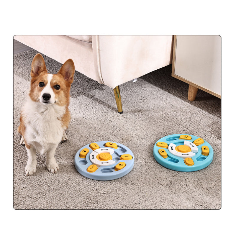 Hunde Intelligenzspielzeug, Runde Slowfood-Schüssel, Trainingsfütterer, Hundespielzeug mit Geräuschen, blau & hellblau