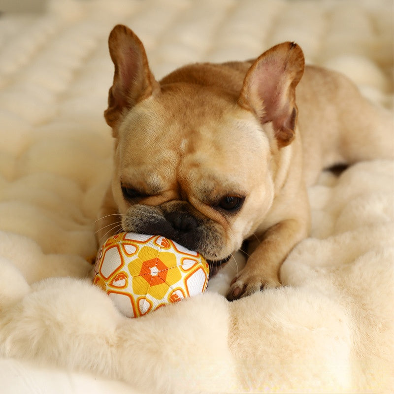 Kuscheltier für Hunde, PP-Baumwolle Hundeball mit integriertem Klingelton & Bissfestes Baumwollseil, Gelb und Blau, 10 cm