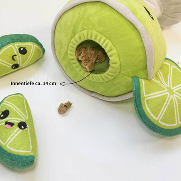 Kuscheltier für Hunde, Weinglas mit Drei kleine Zitronen, Duales Sounddesign, Hunde Intelligenzspielzeug, Langeweile lindern (1 Stück)