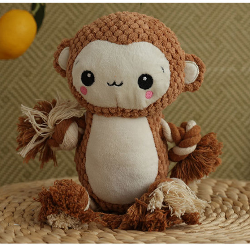 Kuscheltier für den Hund, Weiches Affe mit Bissfestes Baumwollseil, Zahnreinigung, Hundespielzeug Quietschen für Spaß, 3 Stücke