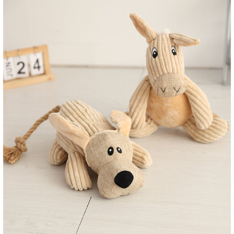 Kuscheltier für Hunde, Esel und Hund mit Robusten Baumwollseilen, hundespielzeug quietsch, Kauspielzeug für Hunde, 3 Stück