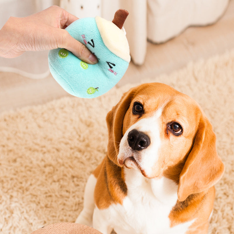 Hund Kuscheltiere, Perlenmilchtee, 3 Farben Set in Grün, Rosa und Braun, Süßes Kauspielzeug für Hunde, Kuscheltier für Welpen