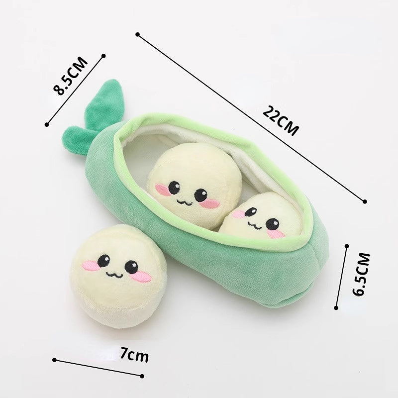 Kuscheltier für den Hund, Erbsenschoten und 3 Erbsen mit BB-Sound & Lautes Papier, Pfotenfreundliches Hundespielzeug (1 Stück)