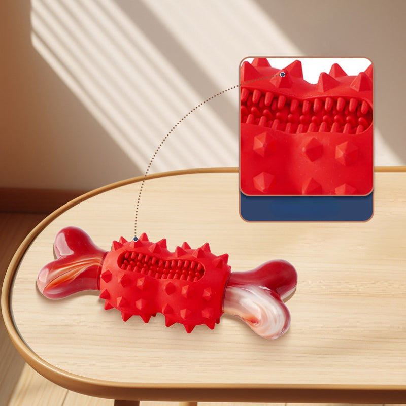 Kauknochen für Hunde, langlebige Gummi Weiche Dornen knochen in Rot und Orange, Hohe Qualität Zahnpflege & Spielspaß für Hunde