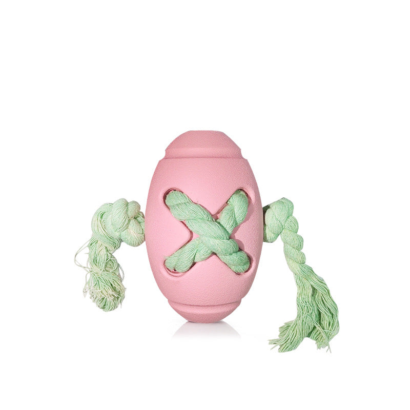 Spielzeug für den Hund, Interaktives Rugbyball aus Gummi, Hund Futterball mit Beißseil für Langsame Fütterung, Zwei Farben