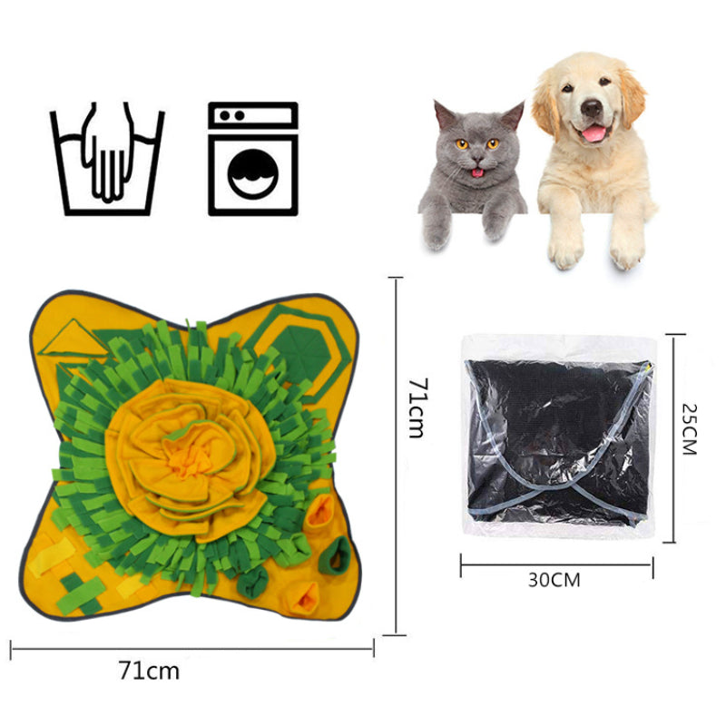 Hunde Intelligenzspielzeug, gelbgrün Blumen Schnüffelmatte Hund aus Polarfleece, Futterspielzeug, Anti-Rutsch-Boden, Waschbare