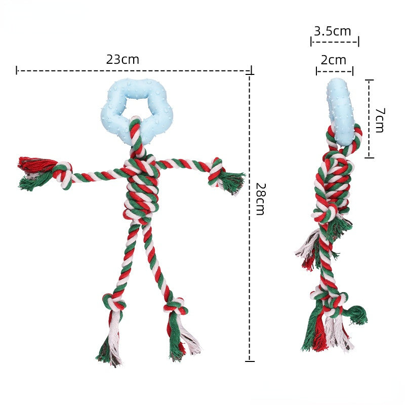 Hundespielzeug, Blaues TRP Blumen-Knoten Kauspielzeug Hund, Weihnachtsfarbenes Ba umwollseil für Interaktive Spiele