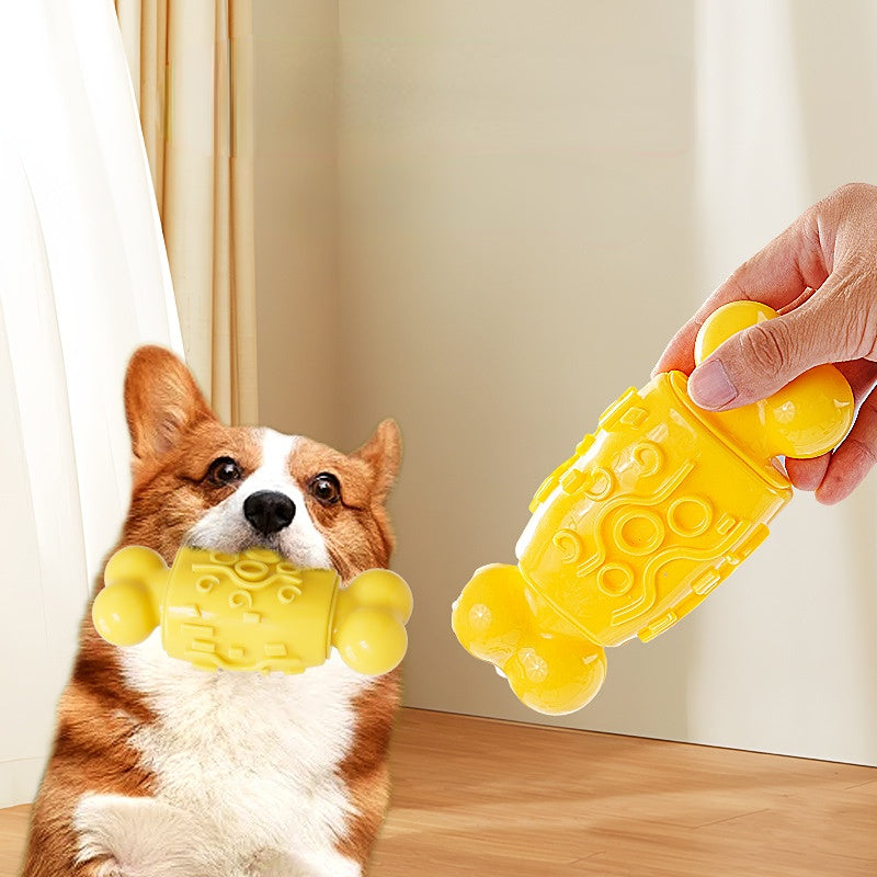 Kauknochen Hund, TRP Knochenkauspielzeug, Hundespielzeug Quietsch in Beige oder Gelb, für Zahnpflege und Spielspaß