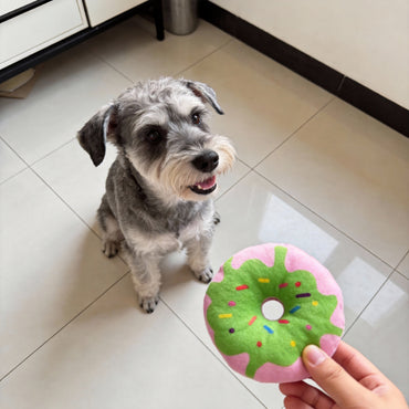 Kuscheltier für den Hund, Plüsch Donut mit Quietscher, robustes Hundspielzeug, in 4 Farben erhältlich (1 Stück)