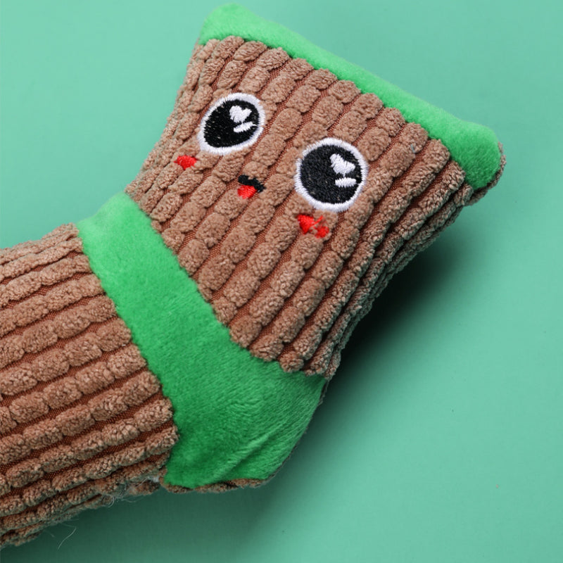 Kuscheltier für Hunde, Braun Socken mit Cartoon-Ausdrücken & BiBi Geräusch, Zahnspielzeug für Kleinen und Mittleren Hunde