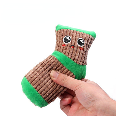 Kuscheltier für Hunde, Braun Socken mit Cartoon-Ausdrücken & BiBi Geräusch, Zahnspielzeug für Kleinen und Mittleren Hunde