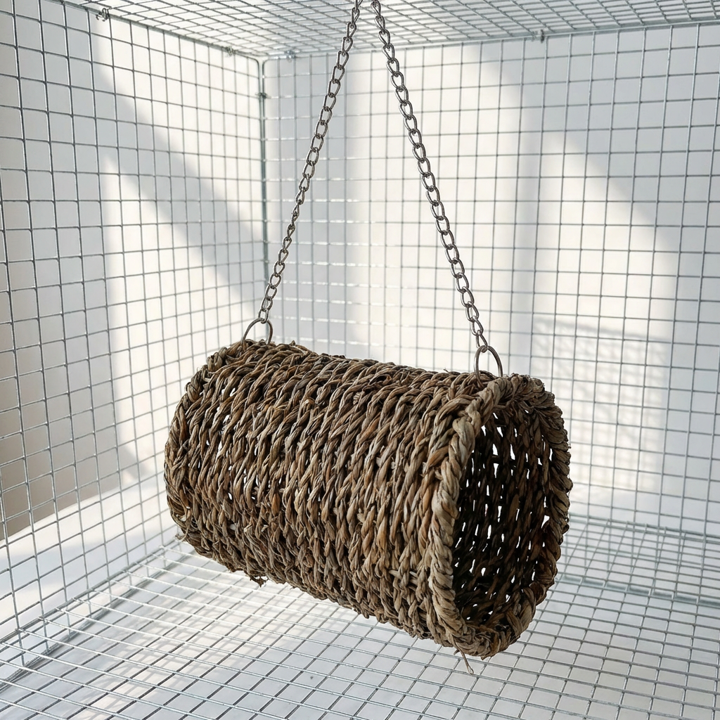Meerschweinchen Spielzeug, aus Stroh, Hängendes Rohrspielzeug für Meerschweinchen, Hamster und Nager, 10 x 12cm, Spaßgarantie