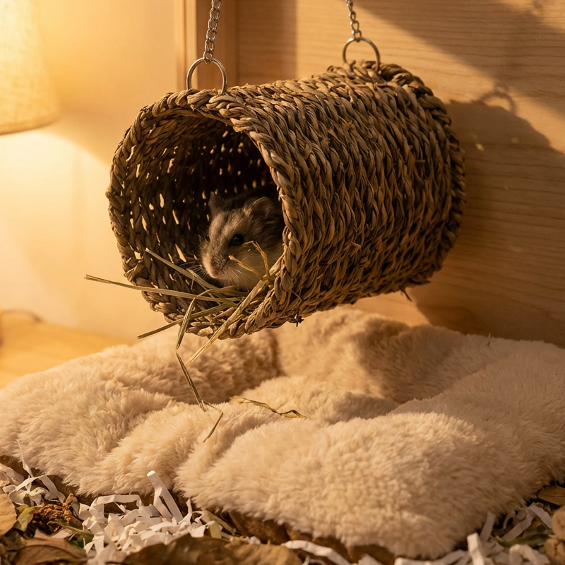 Meerschweinchen Spielzeug, aus Stroh, Hängendes Rohrspielzeug für Meerschweinchen, Hamster und Nager, 10 x 12cm, Spaßgarantie