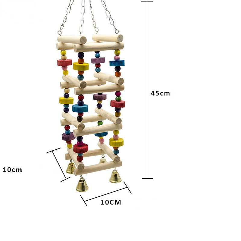 Wellensittich Spielzeug, hölzerne Regenbogen-Hängebrücke mit Glocken, Bunte Kletterspielzeug Zwei Stile für Spaß & Bewegung