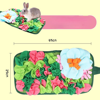 Kaninchen Spielzeug, Quadratischem Garten Schnüffelmatte, 25×45 cm, grau & Farblig, Förderung des Fressspaßes für Kleintiere