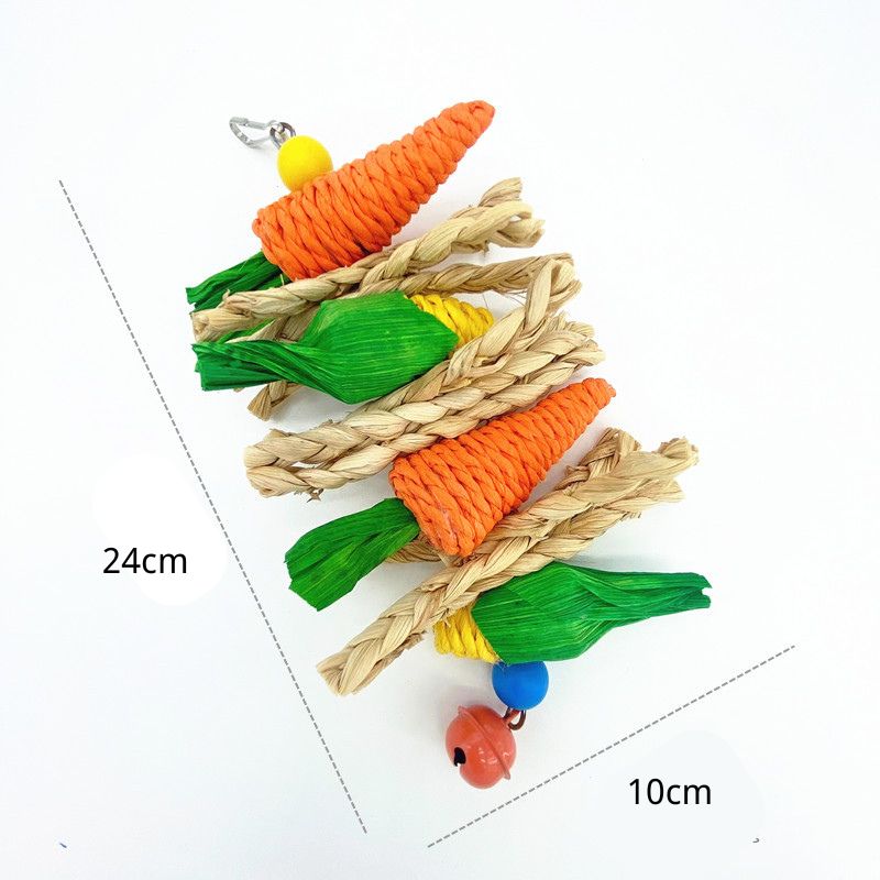 Spielzeug für Meerschweinchen, Süße, handgefertigtes Gras-Karotten-Spielzeug mit Glocken für Meerschweinchen und Kaninchen, Zwei Varianten verfügbar
