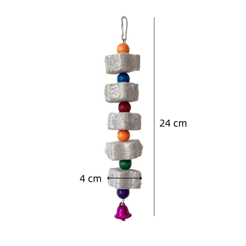 Spielzeug Meerschweinchenn, Schleifstein-Saitenseil, Mineralstein & Holzblock, Kauspielzeug mit Glöckchen, Zahnpflege für Nager