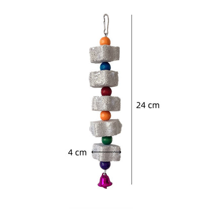 Spielzeug Meerschweinchenn, Schleifstein-Saitenseil, Mineralstein & Holzblock, Kauspielzeug mit Glöckchen, Zahnpflege für Nager