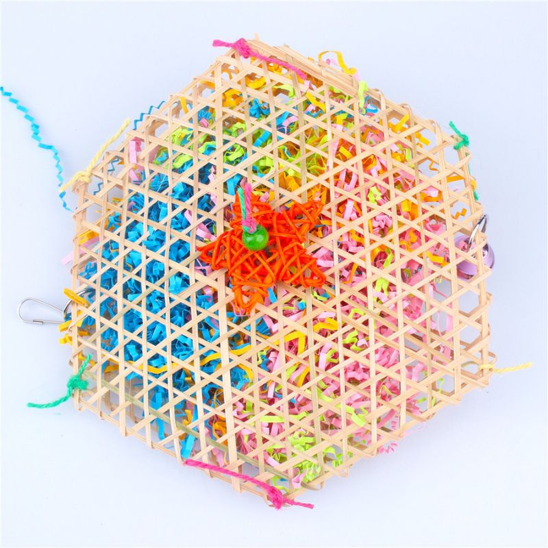 Wellensittich Spielzeug, Geflochtenes Gras-Seilspielzeug, Kauspielzeug Aus Hängendes, Hexagonale Form, Zum Kauen und Spielen