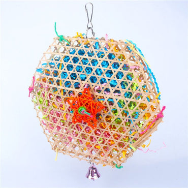 Wellensittich Spielzeug, Geflochtenes Gras-Seilspielzeug, Kauspielzeug Aus Hängendes, Hexagonale Form, Zum Kauen und Spielen