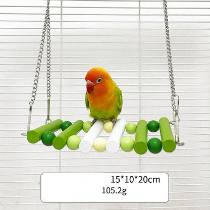 Wellensittiche Spielzeug, Bunte Holz Hängende Brücke & Hängematte, Unterhaltung und Spaß, Mehrfarbig Auswählen