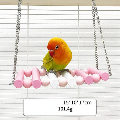 Wellensittiche Spielzeug, Bunte Holz Hängende Brücke & Hängematte, Unterhaltung und Spaß, Mehrfarbig Auswählen