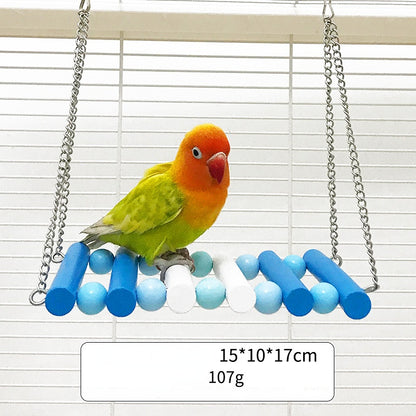 Wellensittiche Spielzeug, Bunte Holz Hängende Brücke & Hängematte, Unterhaltung und Spaß, Mehrfarbig Auswählen
