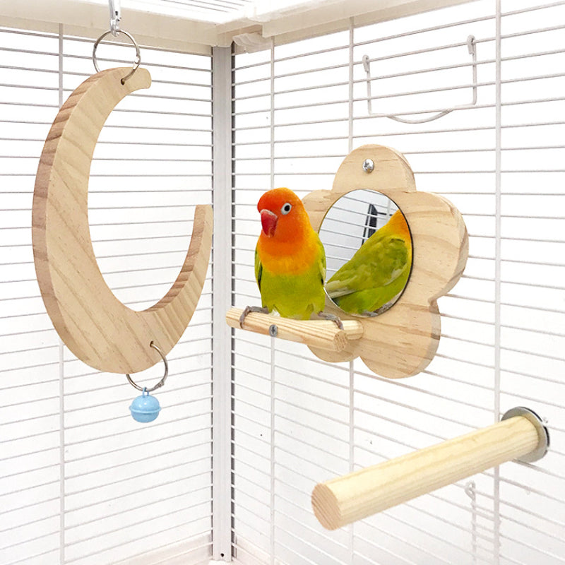 Spielzeug für Wellensittiche, Moon Swing Klein & Groß, Holzspielzeug für Papageien Mit Glocke, Kletter- und Ruheplatz für Vögel