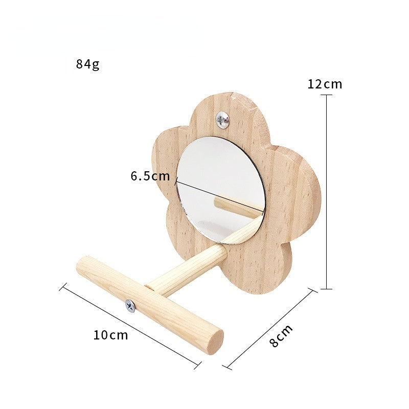 Wellensittich Spielzeug, Holz Blumenförmiges Spiegelspielzeug mit Stehplatz, Papageienliebling, ideal Käfigdekoration