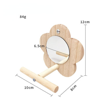Wellensittich Spielzeug, Holz Blumenförmiges Spiegelspielzeug mit Stehplatz, Papageienliebling, ideal Käfigdekoration