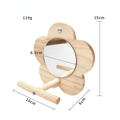 Wellensittich Spielzeug, Holz Blumenförmiges Spiegelspielzeug mit Stehplatz, Papageienliebling, ideal Käfigdekoration