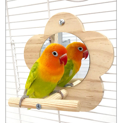 Wellensittich Spielzeug, Holz Blumenförmiges Spiegelspielzeug mit Stehplatz, Papageienliebling, ideal Käfigdekoration