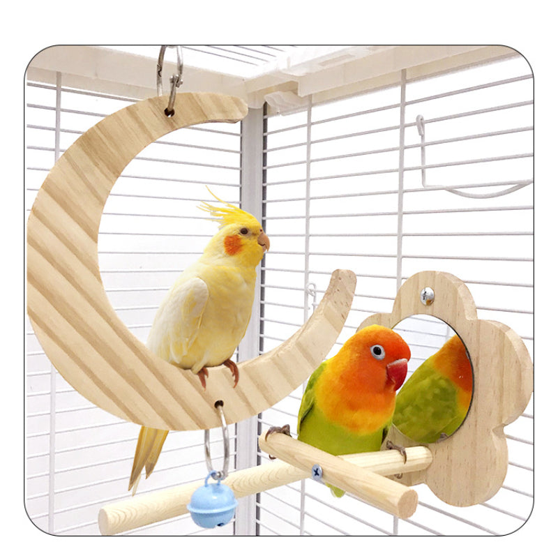 Wellensittich Spielzeug, Holz Blumenförmiges Spiegelspielzeug mit Stehplatz, Papageienliebling, ideal Käfigdekoration