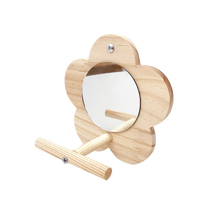 Wellensittich Spielzeug, Holz Blumenförmiges Spiegelspielzeug mit Stehplatz, Papageienliebling, ideal Käfigdekoration