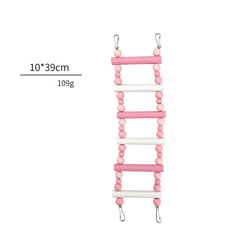 Spielzeug für Wellensittiche, Rosa Kletterleiter aus Holz, 4 Größen, Schaukelständer, Stange, Langlebig Vogelkäfig-Dekoration