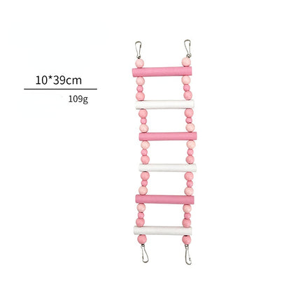 Spielzeug für Wellensittiche, Rosa Kletterleiter aus Holz, 4 Größen, Schaukelständer, Stange, Langlebig Vogelkäfig-Dekoration