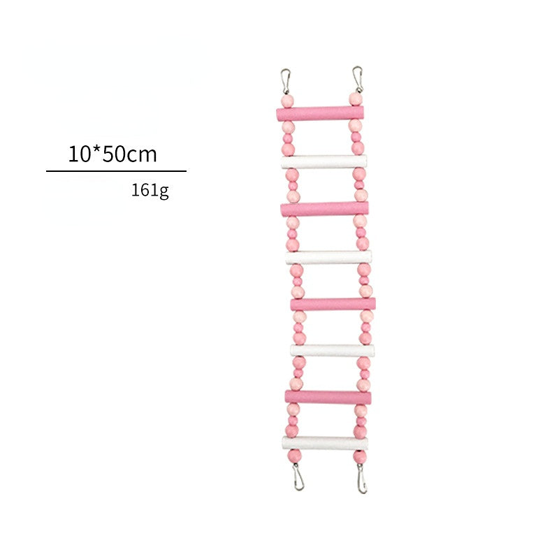 Spielzeug für Wellensittiche, Rosa Kletterleiter aus Holz, 4 Größen, Schaukelständer, Stange, Langlebig Vogelkäfig-Dekoration