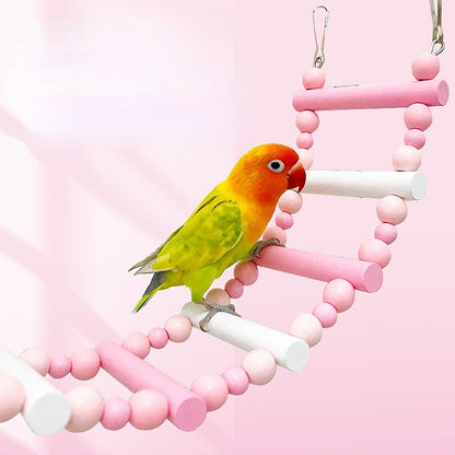 Spielzeug für Wellensittiche, Rosa Kletterleiter aus Holz, 4 Größen, Schaukelständer, Stange, Langlebig Vogelkäfig-Dekoration