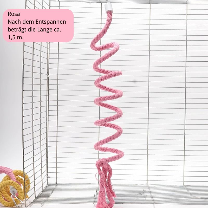 Spielzeug für Wellensittiche, Kletterspielzeug Mit Drehleiter, Baumwollseil mit eingebautem Stahlseil, Verstellbar, Dehnbar, In Gelb, Rosa und Grün