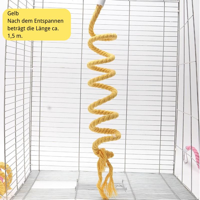Spielzeug für Wellensittiche, Kletterspielzeug Mit Drehleiter, Baumwollseil mit eingebautem Stahlseil, Verstellbar, Dehnbar, In Gelb, Rosa und Grün