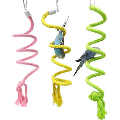 Spielzeug für Wellensittiche, Kletterspielzeug Mit Drehleiter, Baumwollseil mit eingebautem Stahlseil, Verstellbar, Dehnbar, In Gelb, Rosa und Grün