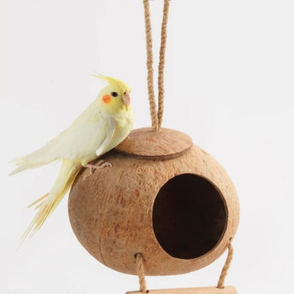 Wellensittich Spielzeug, Kokosnuss-Nest mit Leiter, Vogelnest für Papageien, Kletterspielzeug für Vögel